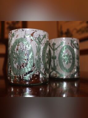 Creative Co-Op Etched Glass Votive Candle Holders Set of 2 NWT